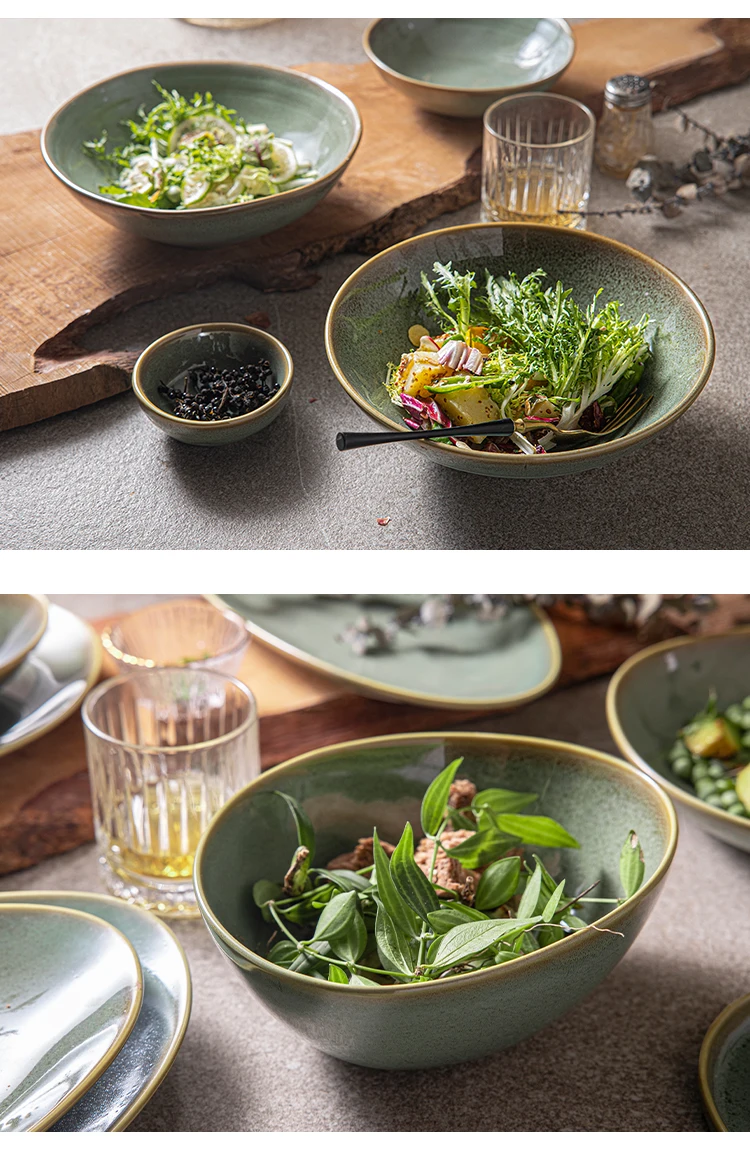 Ceramic Geschirr Nordic Green Dinner Set Speckled Dishe Plate Hotel