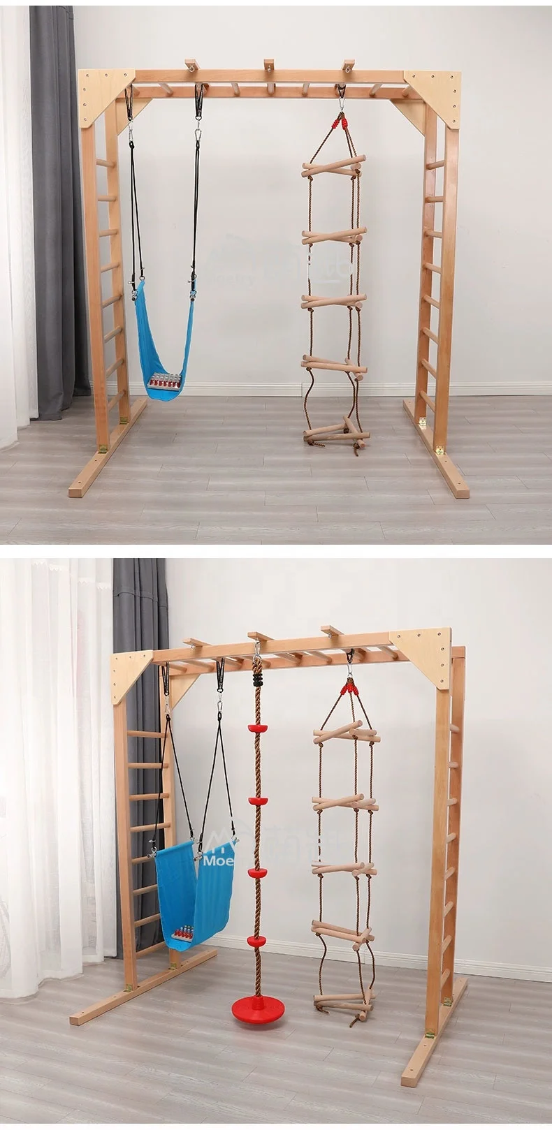 Moetry Kids Indoor Monkey Bar Climbing Frame Wooden Jungle Gym Sensory