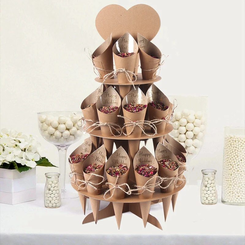 3 Layers Wedding Confetti Cone Holder Stand Kraft Paper Tower Petals Stand Tray Box Holder For Wedding Decoration - View #12