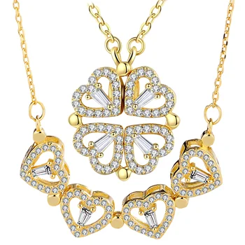 Non-fading four-leaf clover necklace titanium gold designer crystal diamond foldable stainless steel necklace wholesale