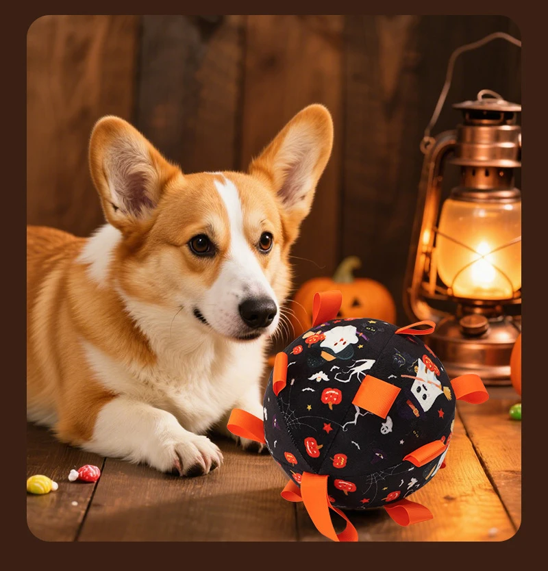 New Halloween Dog Toy Ball Dog Outdoor Football Toy Grinding Teeth Bite Relief Electric Bell Ball details