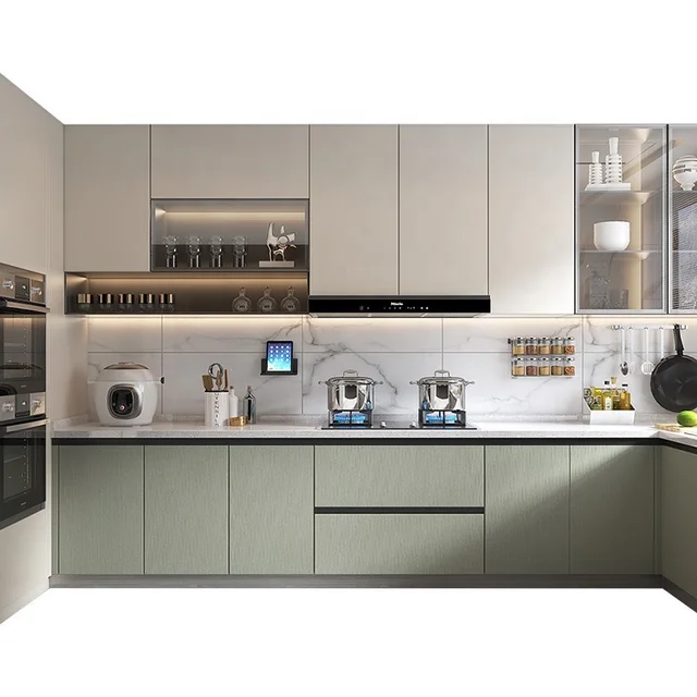 design import modern kitchen cabinet with island laminated wood board modular kitchen cabinet