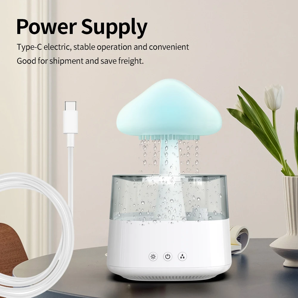 USB Mushroom Humidifier Rain Drop  Portable Rain Cloud Diffuser Aroma Essential Oil with 7 Colors LED Light for Bedroom Office