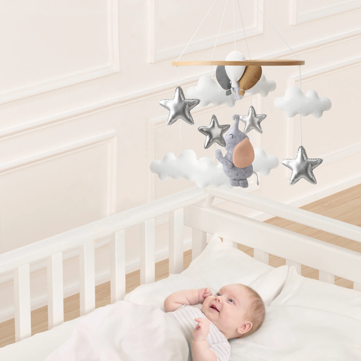 Elephant Baby Mobile Elephant with Balloons Nursery Decor Felt Crib Mobile Baby Shower Gift