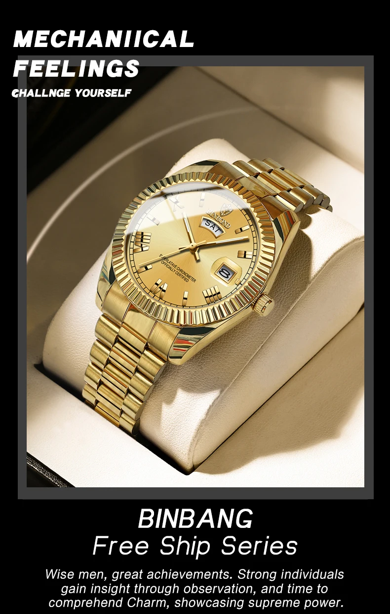 BINBOND 7012 B0733 0733 Men's Quartz Watch Waterproof Luxury Date Waterproof Luminous Fashion Stainless Steel Wristwatch for Man