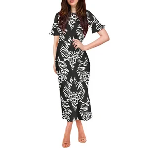 Elegant Lady Plus Size Women's Casual Maxi Dress Custom Polynesian Samoan Tribal Design Sexy Crepe Evening Party Wear Natural