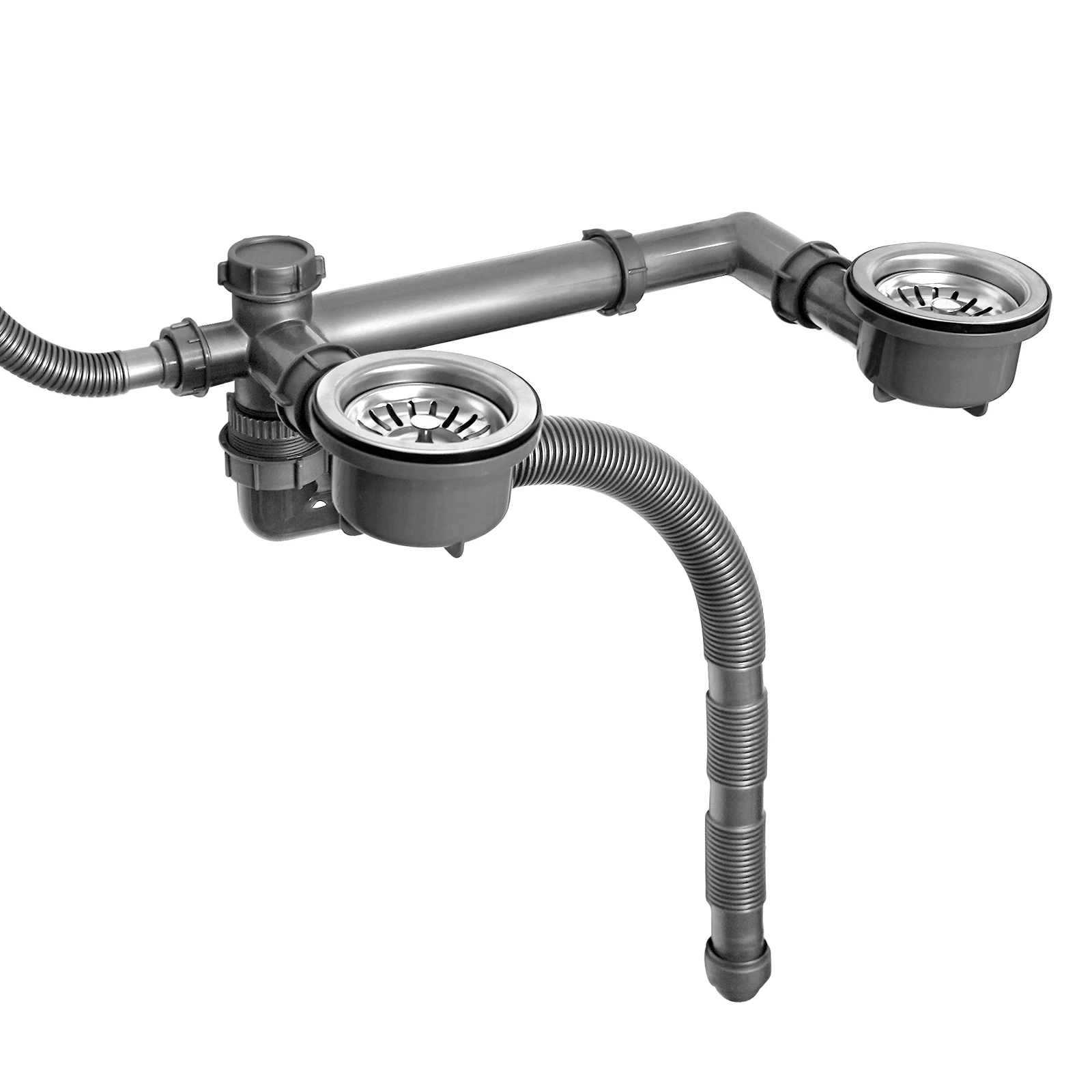 product universal kitchen sink drain with hard pp pipe   stainless steel kitchen sink basket strainer with snap and lock basket-1