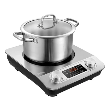 Commercial Electric Induction Cooker for Restaurant Use Stainless Steel Construction with Ceramic Panel and Touch Knob Controls