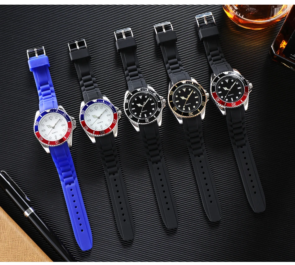 Custom Logo Watches Dial 40mm Case Luxury Black Silicone Steel Quartz