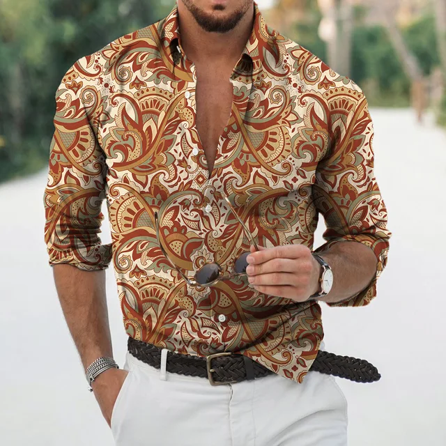 Customization vacation Men's 3D Digital Printed Long Sleeve Male Shirt Man Floral Printing Custom Logo Shirt