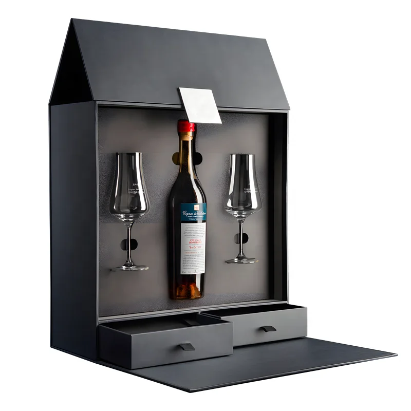 Clamshell Type Portable Red Wine 3 Liter Quadrum Boxes for Holiday Gift Set Two Bottle 1 Litre Wine Box