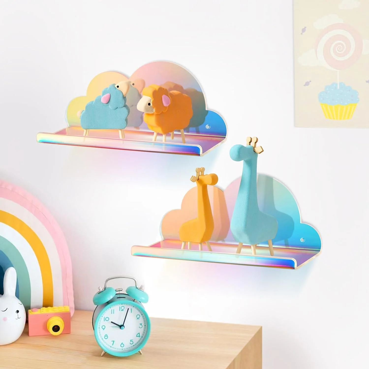 Iridescent Acrylic Floating Shelves, Pack Wall Mountable and