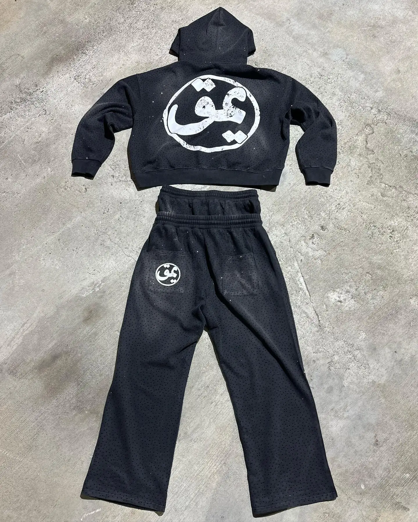 Custom Cotton French Terry Rhinestone Sun Dye Vintage Sweat Jogger Track Pants Acid Wash Double Waisted Flared Sweatpants Men gallery 3