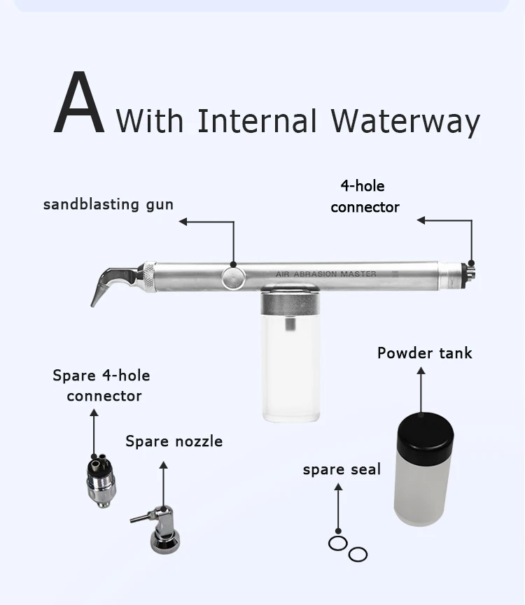 thumbnail image 2 of 2-Hole Dental Air Abrasion Sandblaster Gun – Alumina Master With Cooling Function, Stainless Steel Head 2 of 3