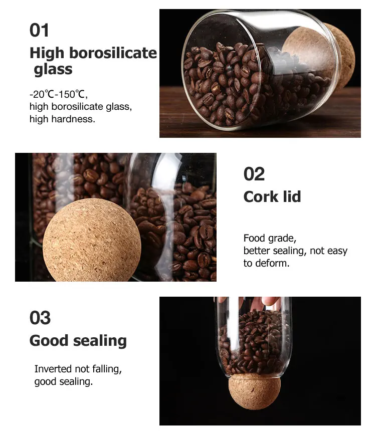 3pcs High Borosilicate Airtight Glass Spice Storage Jar Set With Cork ...