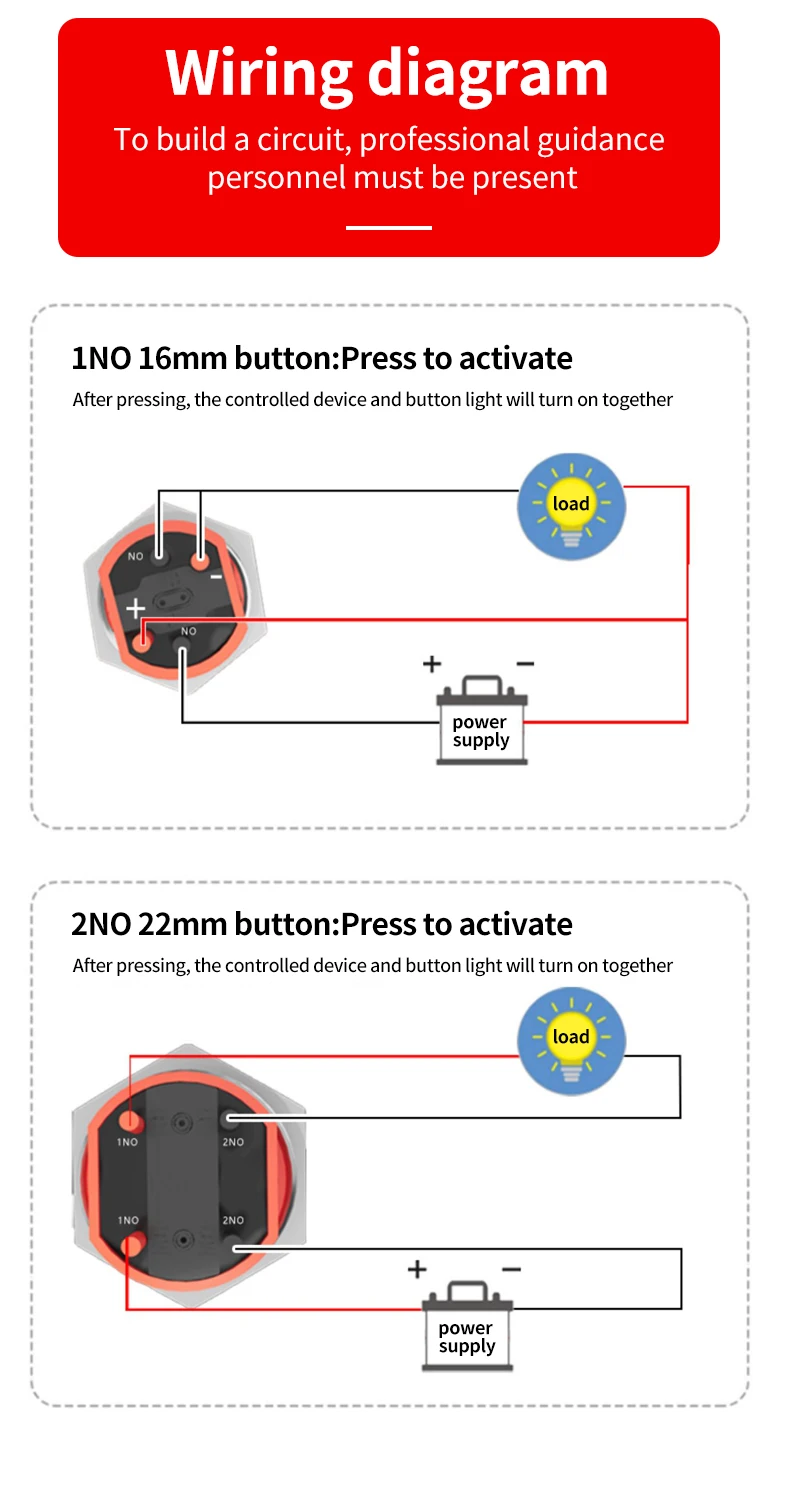 20A High-Power Brass IP67 Waterproof 2NO2NC Mechanical Head Full Illuminated Screw Terminal LED Industrial Control Button Switch
