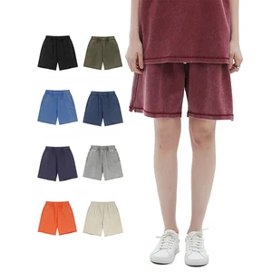 Custom Logo Unisex Summer Sweat Shorts Heavyweight Cotton Men Screen Printing Streetwear Vintage Acid Wash Shorts