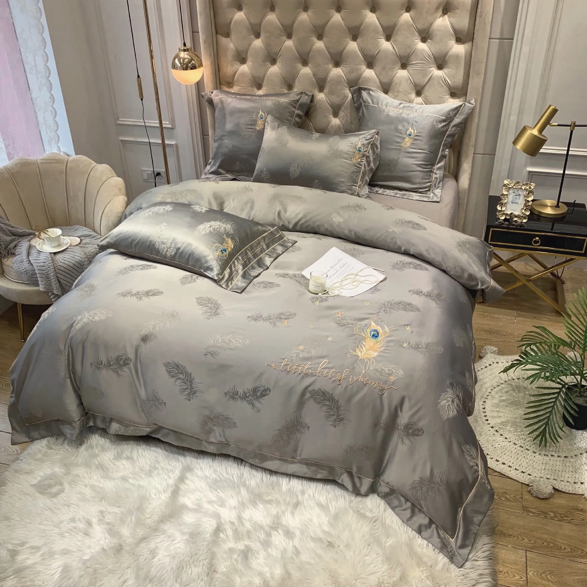 Комплект постельного белья с жаккардовой вышивкой, 4 шт., 60% хлопок, 40% полиэстер