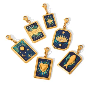 MW Wholesale Children's Stainless Steel Zircon 18K Gold Plated DIY Accessories Oil-Drip Stars Moon Heart Devil's Eye Charms