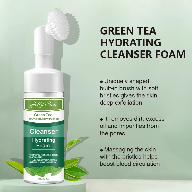 Custom Private Label Natural Moisturizing Deep Cleansing Green Tea Foam Face Wash for Face Cleansing Facial Cleanser