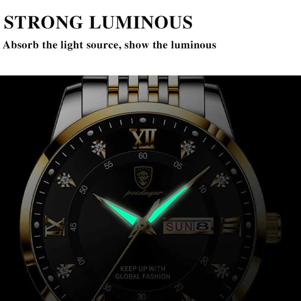 POEDAGAR 836 Hot Sell Man Quartz Watch Best Power Stainless Steel Waterproofing Men poedagar Watch