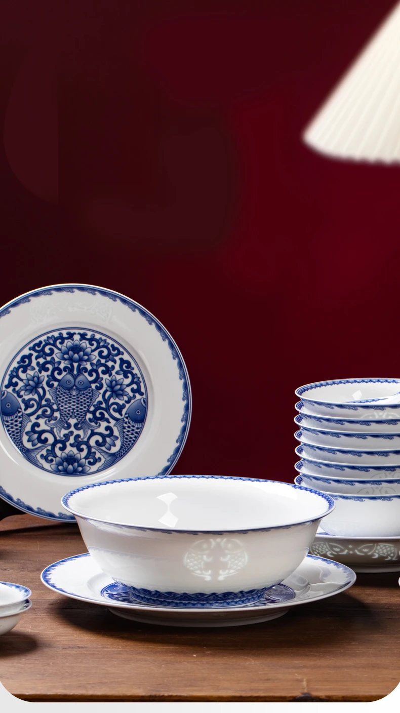 Jingdezhen blue and white exquisite porcelain tableware set home high-grade Chinese style high temperature underglaze color factory