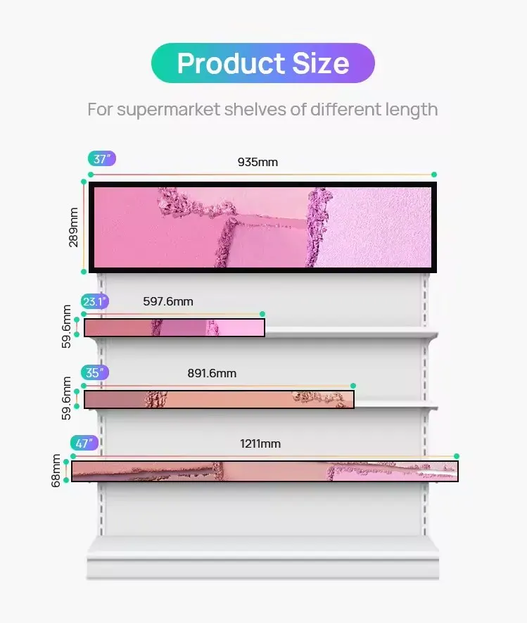 Ultra Wide Shelf Edge Header Monitor Stretched Bar LCD Display Screen Digital Signage