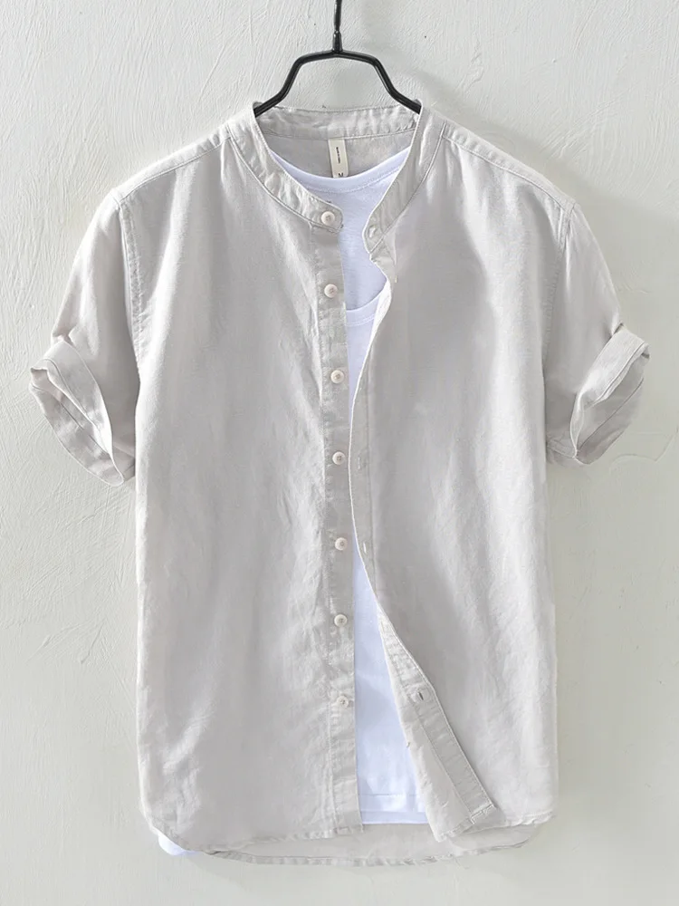 Chinese-style Cotton And Linen Shirt New Cotton And Linen Men Solid ...