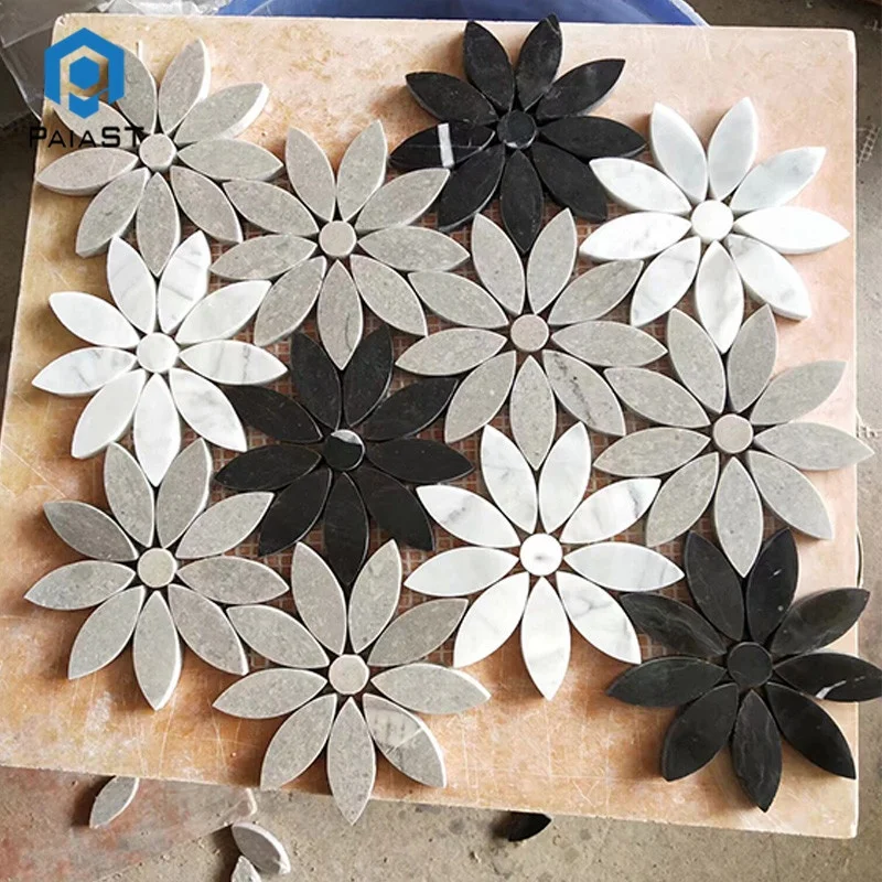 product kitchen backsplash water jet carrara white marble mosaicflower pattern marble mosaic medallion-4