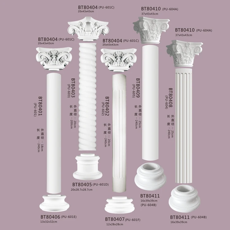 Guanyu Hotel Gardens Polyurethane Roman Columns Plastic Wall Panel Decoration Wall Tiles Molds Various Head Designs for Pillars