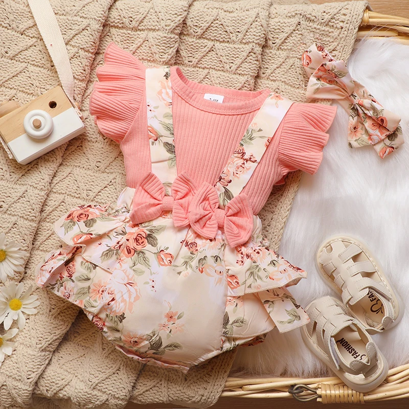 Baby Girls Jumpsuits With Bowknot Kids Girls Jumpsuit Pink Sweet Style