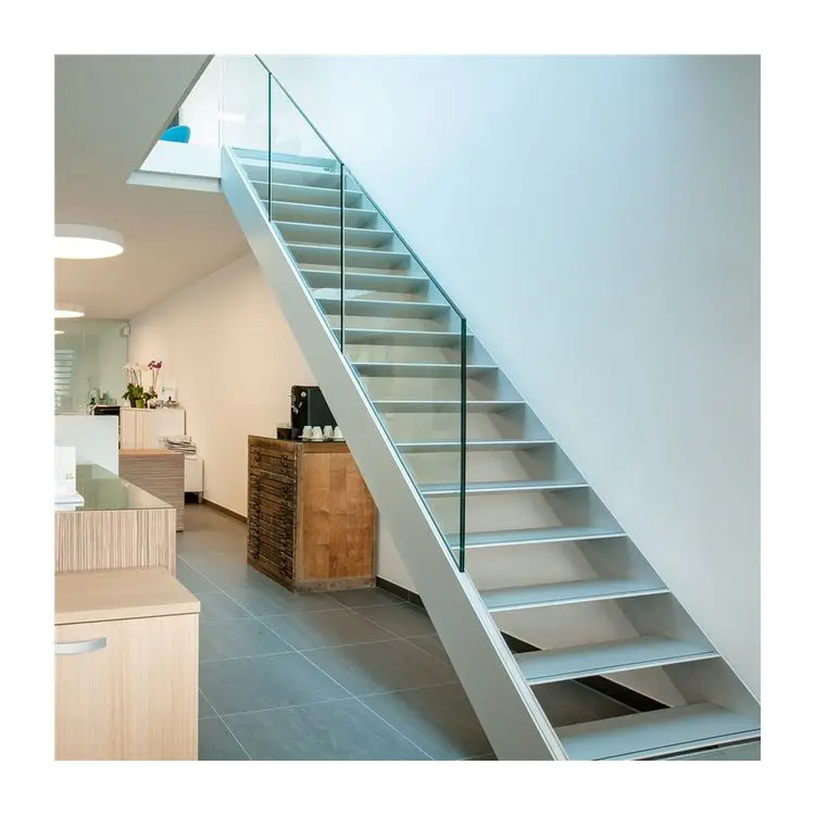 ACE Stairs Customized Double Beam Stairs With Glass Railing Marble Step Glass Staircase Design