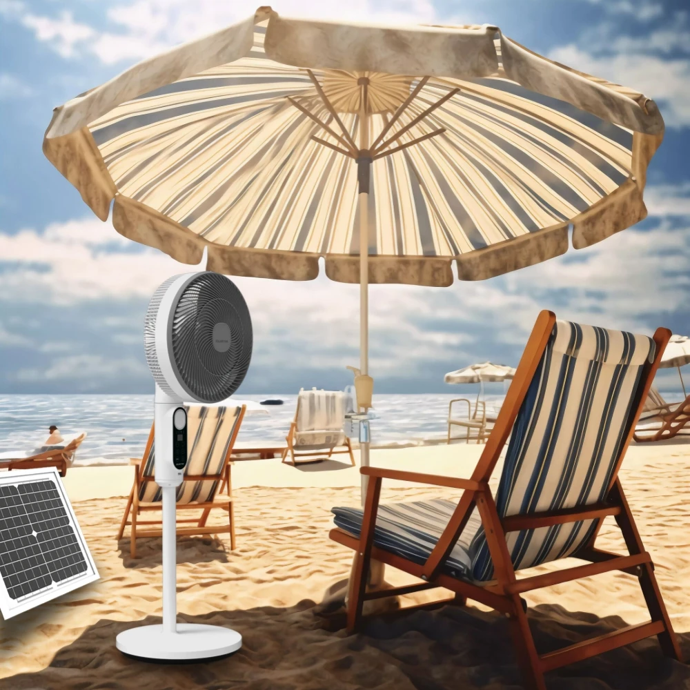 DC Solar Fan With Solar Panel Lighting Indoor Outdoor Solar Rechargeable Fan Air Cooling