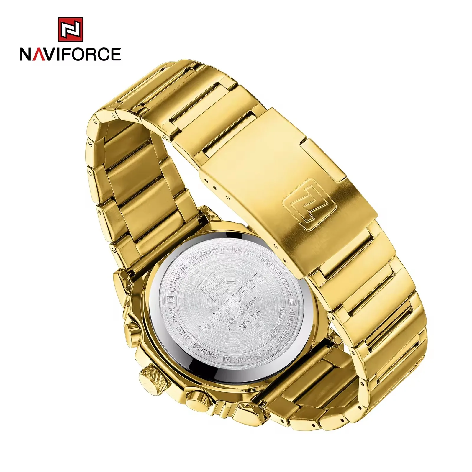 NAVIFORCE 9216S Multifunction Men LED Digital Gold Watch Sport with LED display Digital wristwatch Japan Quartz Watch Factory