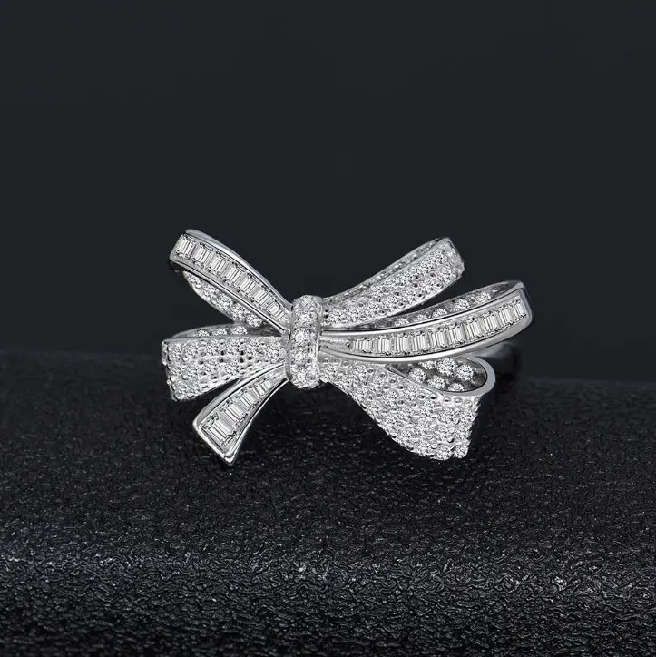 In Stock Ring Rhodium Plated Silver Butterfly Ring CZ 925 Ring
