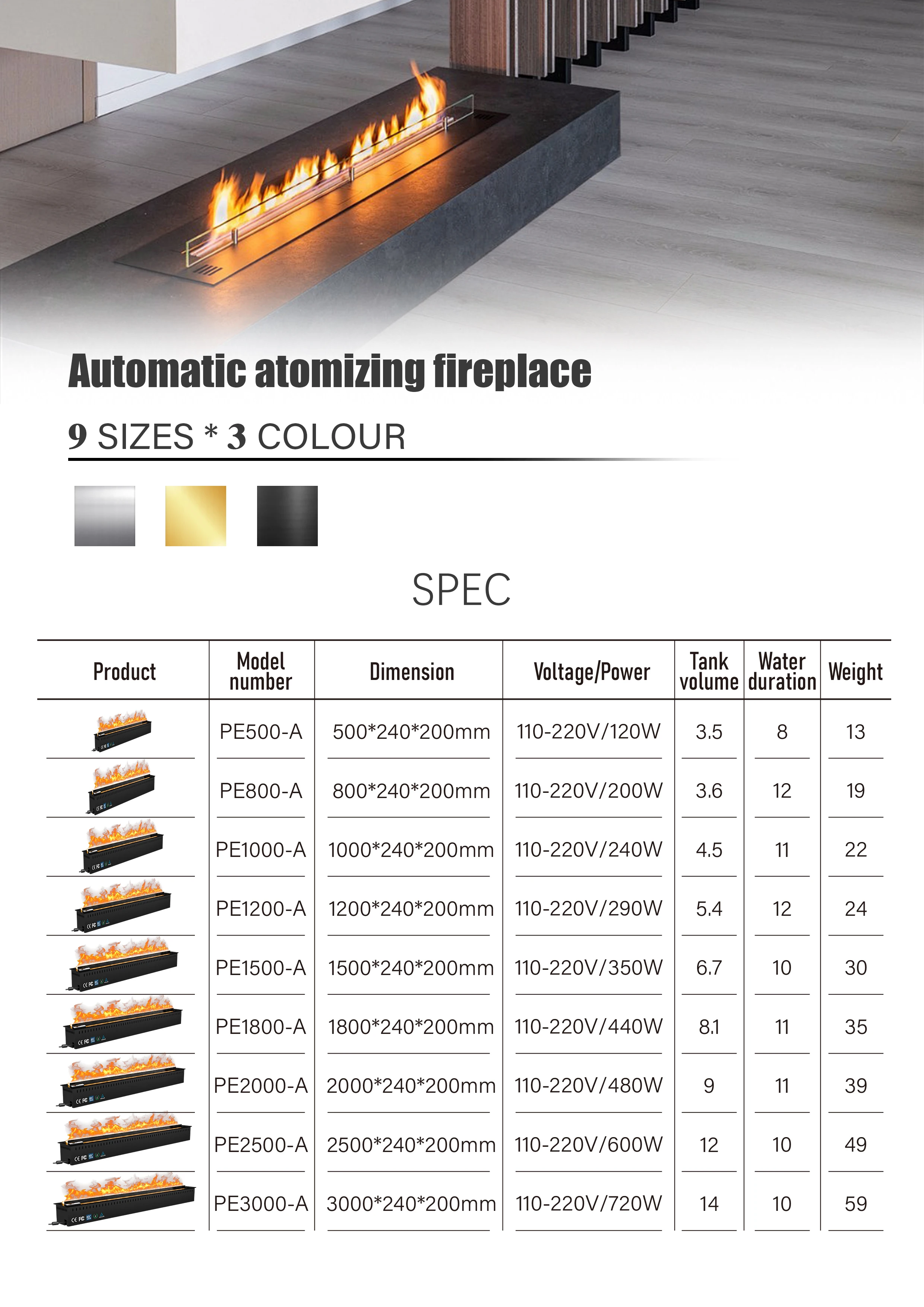 Electric Fireplace, 3D, 1500 W, Metal - detail 10
