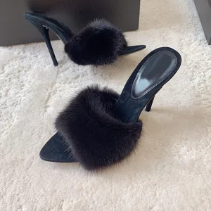 Black Wool Designer Shoes Women Famous Brands Talons Femme Elegant Women's Heel Shoes Summer Sandals Heel Shoes for Women