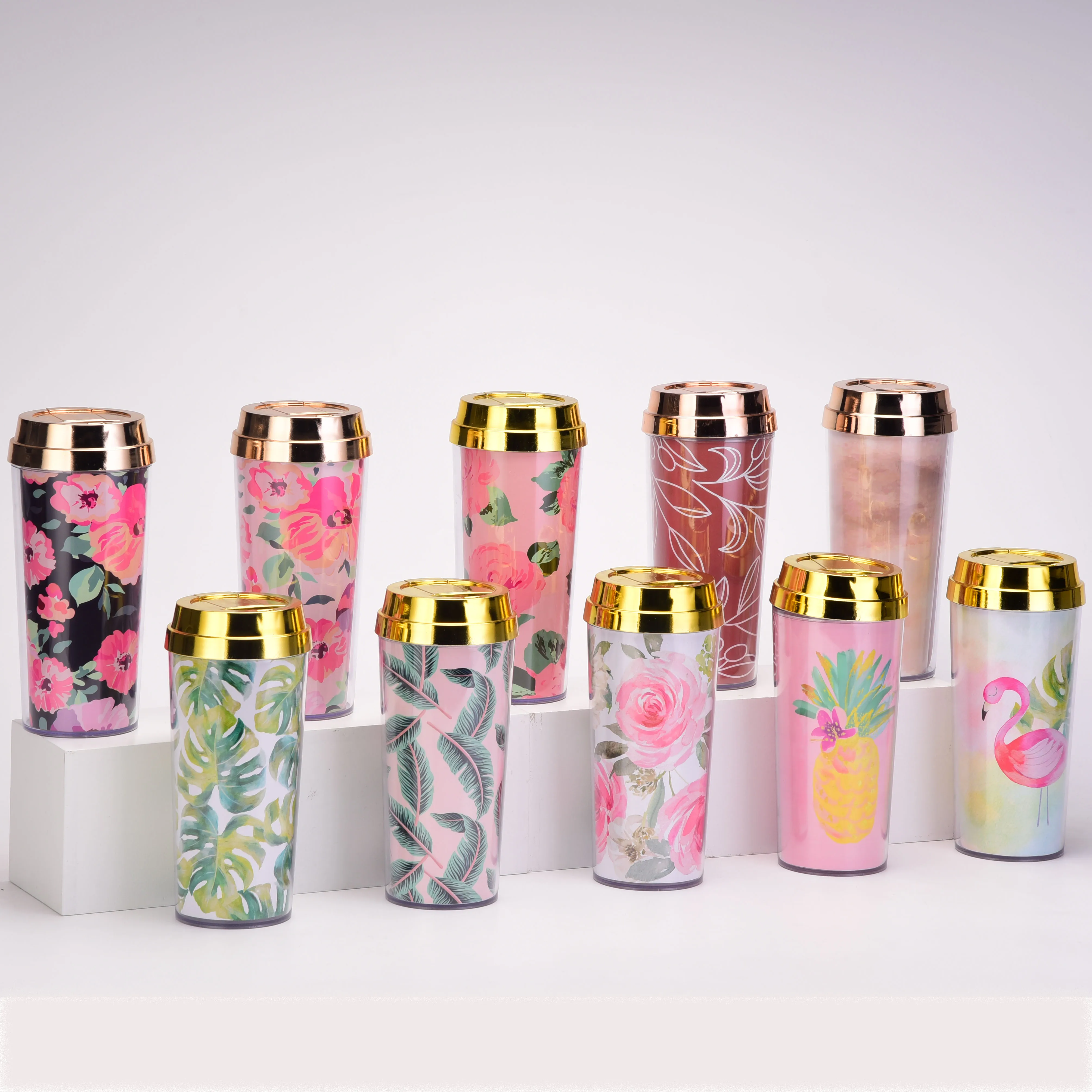 BPA Free Plastic 16OZ Mother's Day Travel Mug Coffee Tumbler Double Walled  Floral Design Paper Insert with Gold Lid| Alibaba.com