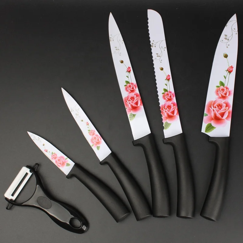 6Pcs Floral Dinner Knives Ceramic Set - Stainless Steel Dinner Set Butter  Knives Cutlery Set - Large Ceramic Knife Set Stainless Steel Floral Ceramic