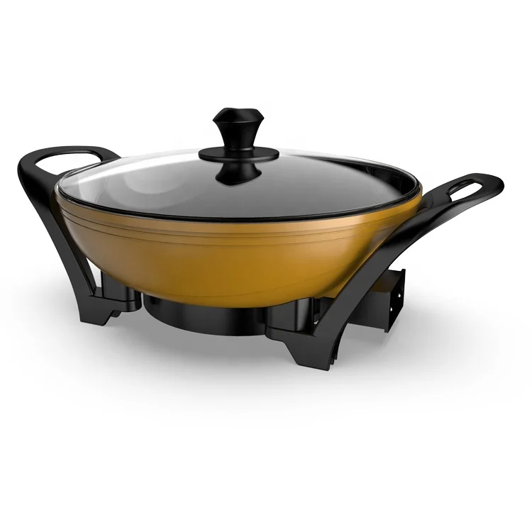 大功率1400w电动圆形煎锅,钢化玻璃盖不粘多功能平底锅 - buy