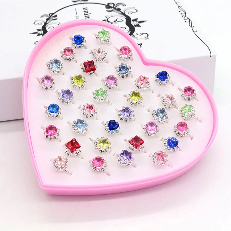 Plastic Cute Cartoon Gift Rings for Girls Children Jewelry Crystal Zircon  Ring for Kids Gift