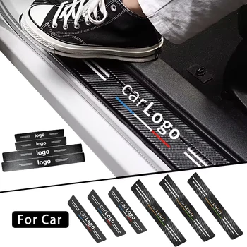 Universal Size 4pcs Set Door Entry Guard Carbon Fiber Leather Car Logos Car Door Sill Protector Stickers for Car Decorations