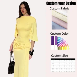 2026 Autumn New Women's Fashion Yellow Temperament Backless Layered Decorative Slit Long Dress