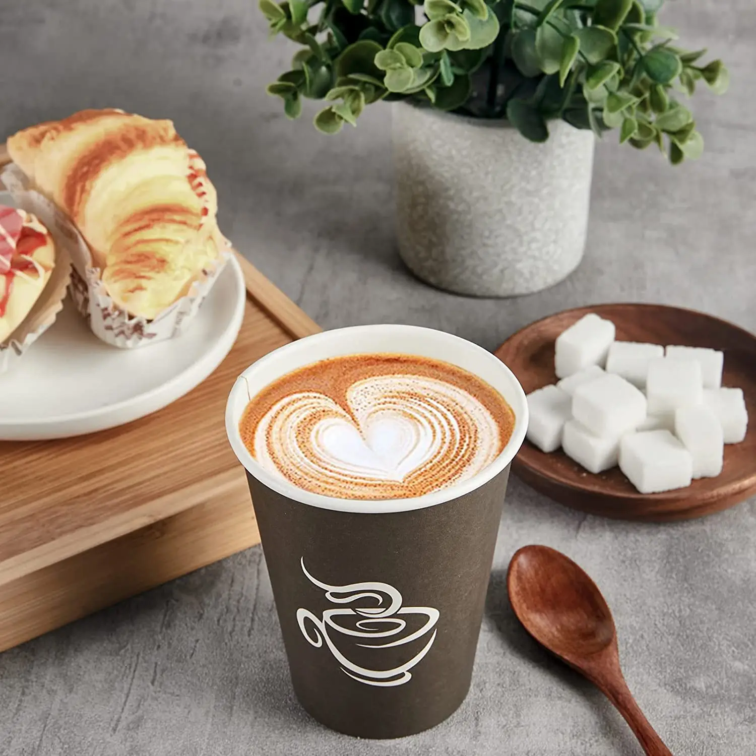 Eco Paper Coffee Cups With Sugar Cane Lid 12oz 16 Oz Hot Beverage Disposable Paper Coffee Cup