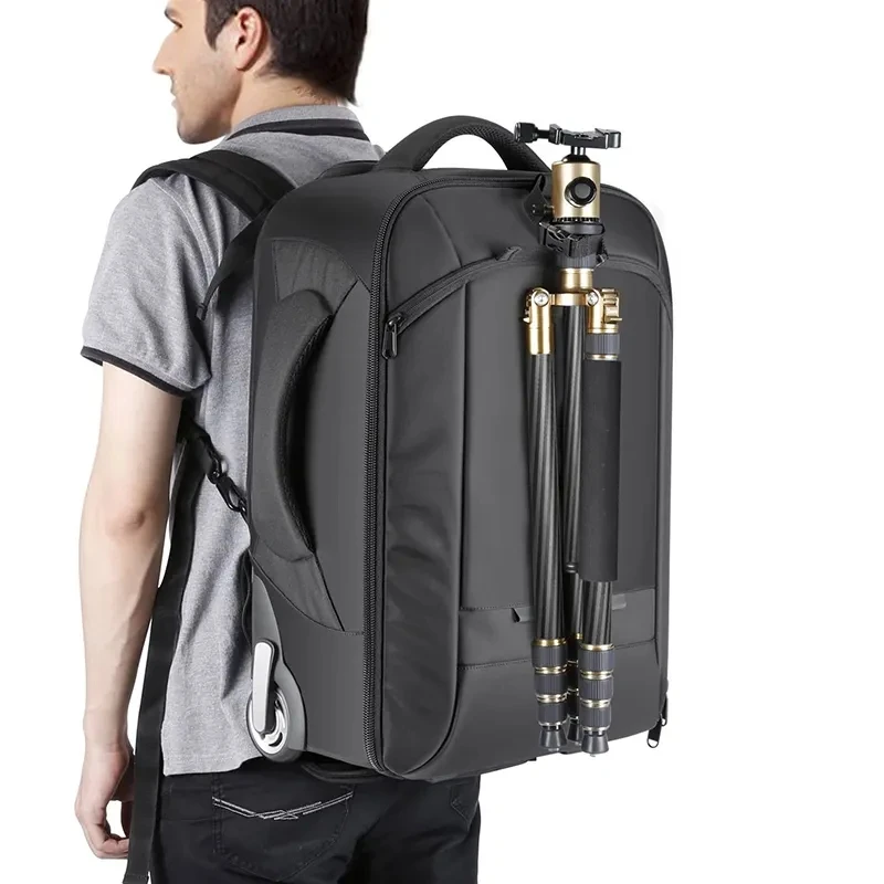 Custom Waterproof Travel Large Capacity Camera Video Roller Bag Digital Gear DSLR Camera Bag With Wheels Trolley Camera Backpack