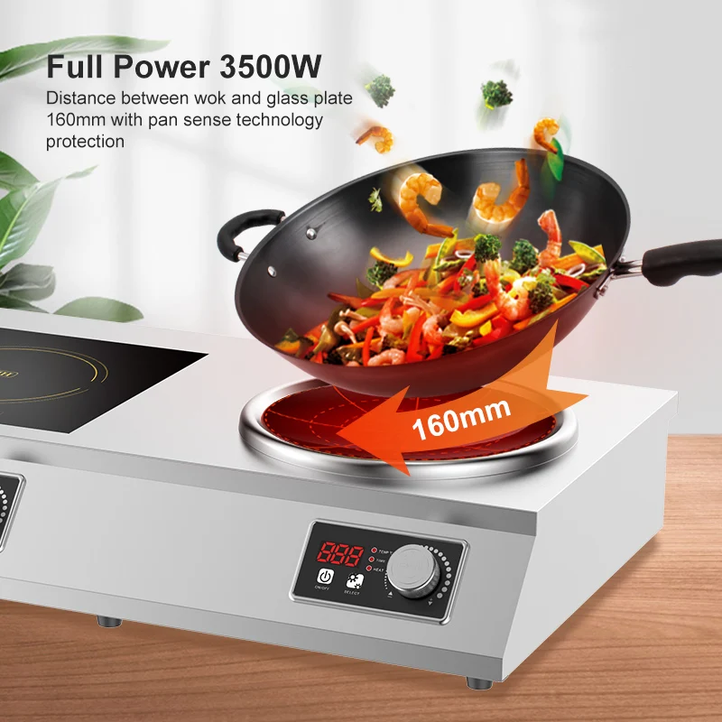 Restaurant Two Burner Induction Cooktop Double Range Electric Flat  Concave Commercial Induction Stove