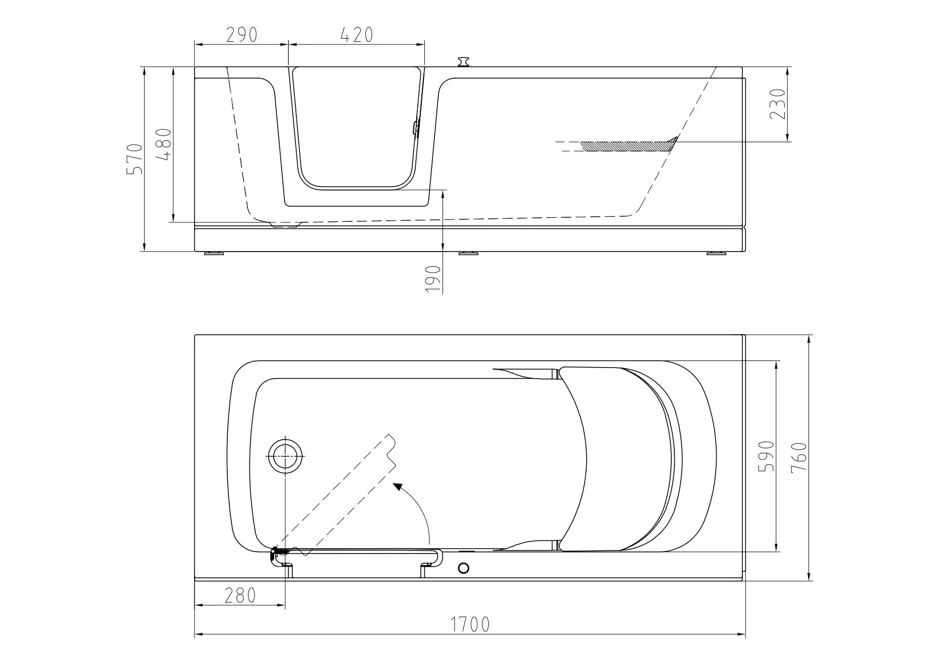 SL9172(00) Acrylic Walk In Bathtub manufacture