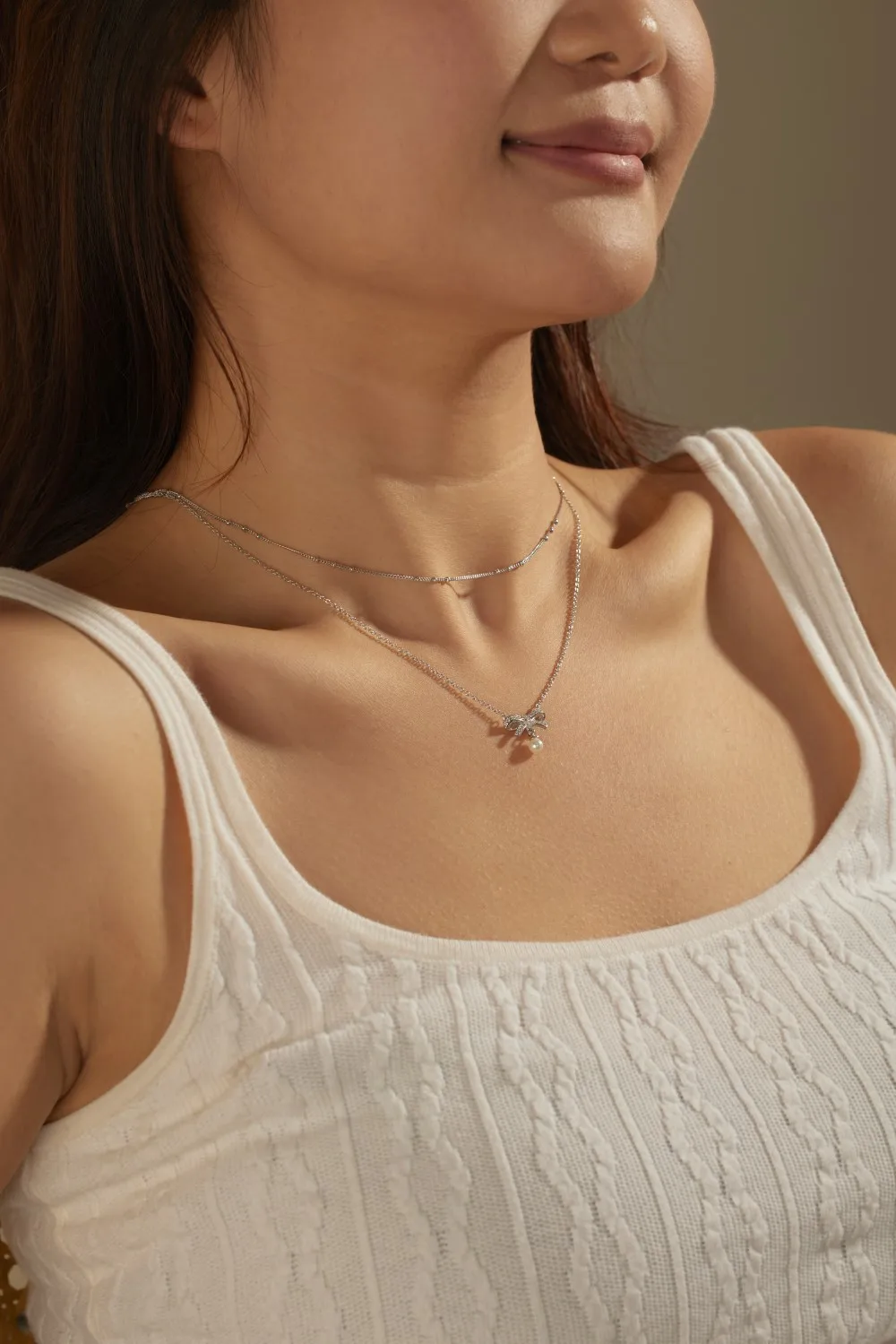 KAKODIY cubic zirconia bow necklace elegant and sweet double-layer clavicle chain 925 Sterling Silver 18K gold plated necklace for women detail 5