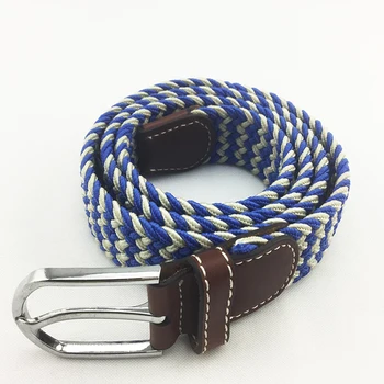 Fashion casual high quality retail genuine leather golf woven elastic braided belt