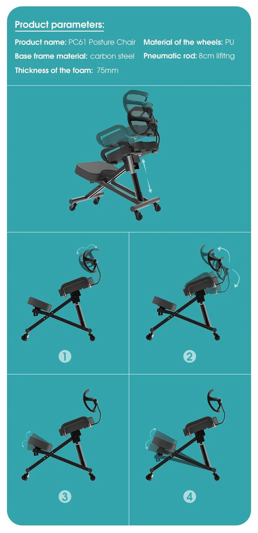 Factory Adjustable Folding Ergonomic Posture Correction Positive Chair